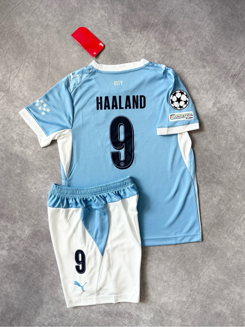 Manchester City Home Kids Light Blue Football Jersey & Shorts Set - Haaland 9